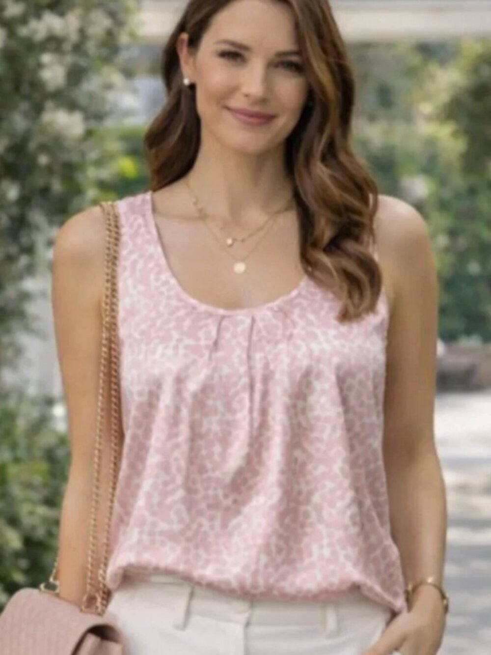 Fall 2007 Banana Republic Pink Sleeveless Silk Top Polka dot Animal Fawn Bambi